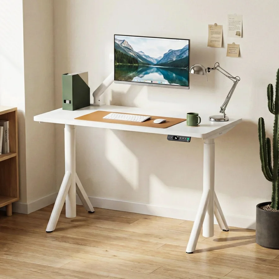 White 9AM Robin desk in a furnished workspace